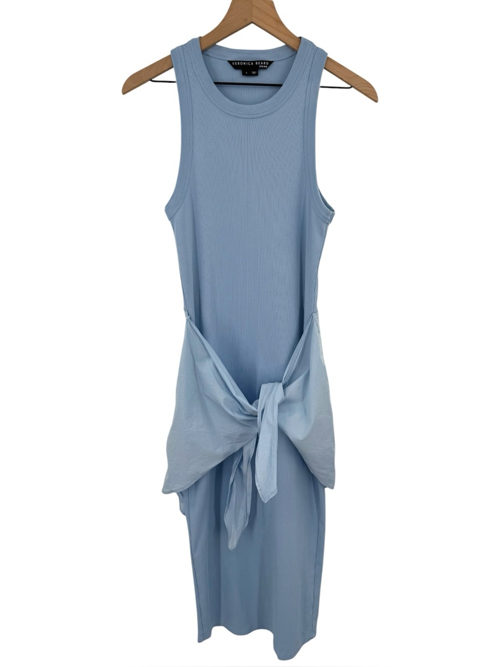 Veronica Beard Odeon Tie Front Ribbed Midi Dress Lake Blue Small - Picture 7 of 13
